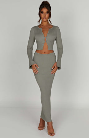 Elia Maxi Skirt - Khaki Ryvelle