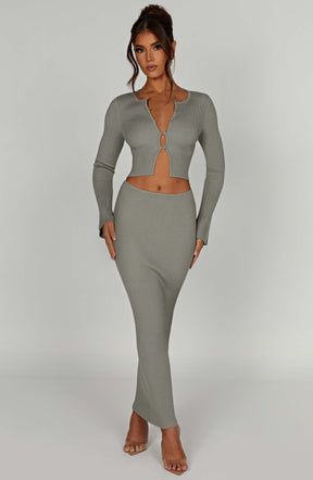 Elia Maxi Skirt - Khaki Ryvelle