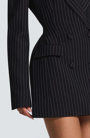 Elvira Mini Dress - Black Pinstripe Ryvelle