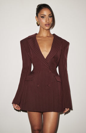 Elvira Minikleid – Burgunderrot Nadelstreifen