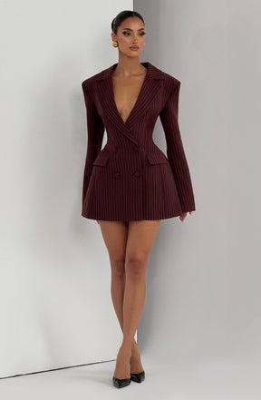 Elvira Minikleid – Burgunderrot Nadelstreifen