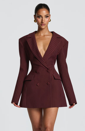 Elvira Minikleid – Burgunderrot Nadelstreifen