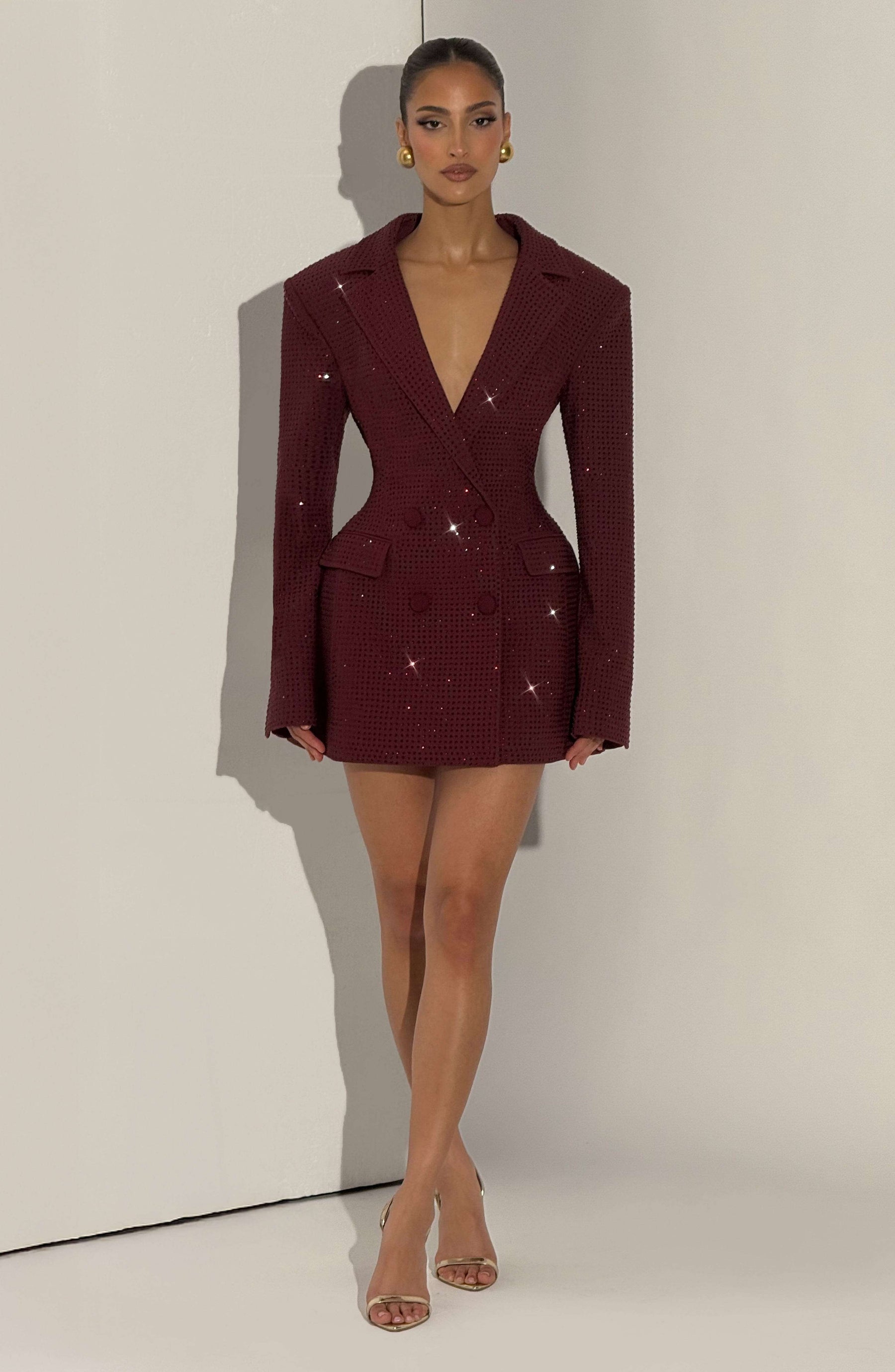 Elvira Mini Dress - Burgundy Sparkle Ryvelle