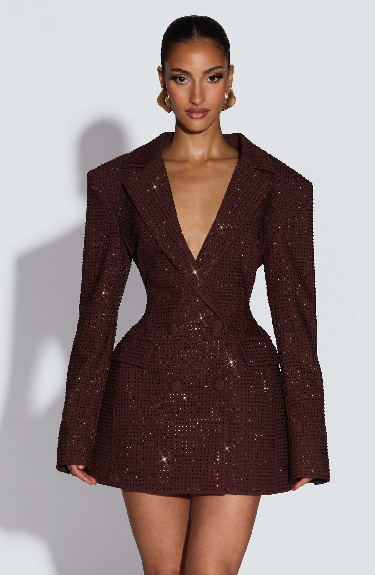 Elvira Mini Dress - Plum Brown Sparkle Ryvelle