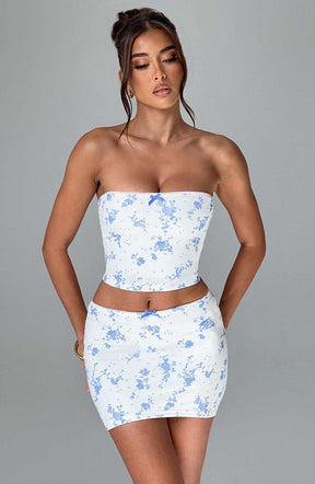 Esmeralda Mini Skirt - Blue Ditsy Print Ryvelle