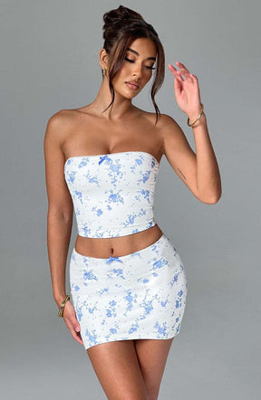 Esmeralda Mini Skirt - Blue Ditsy Print Ryvelle
