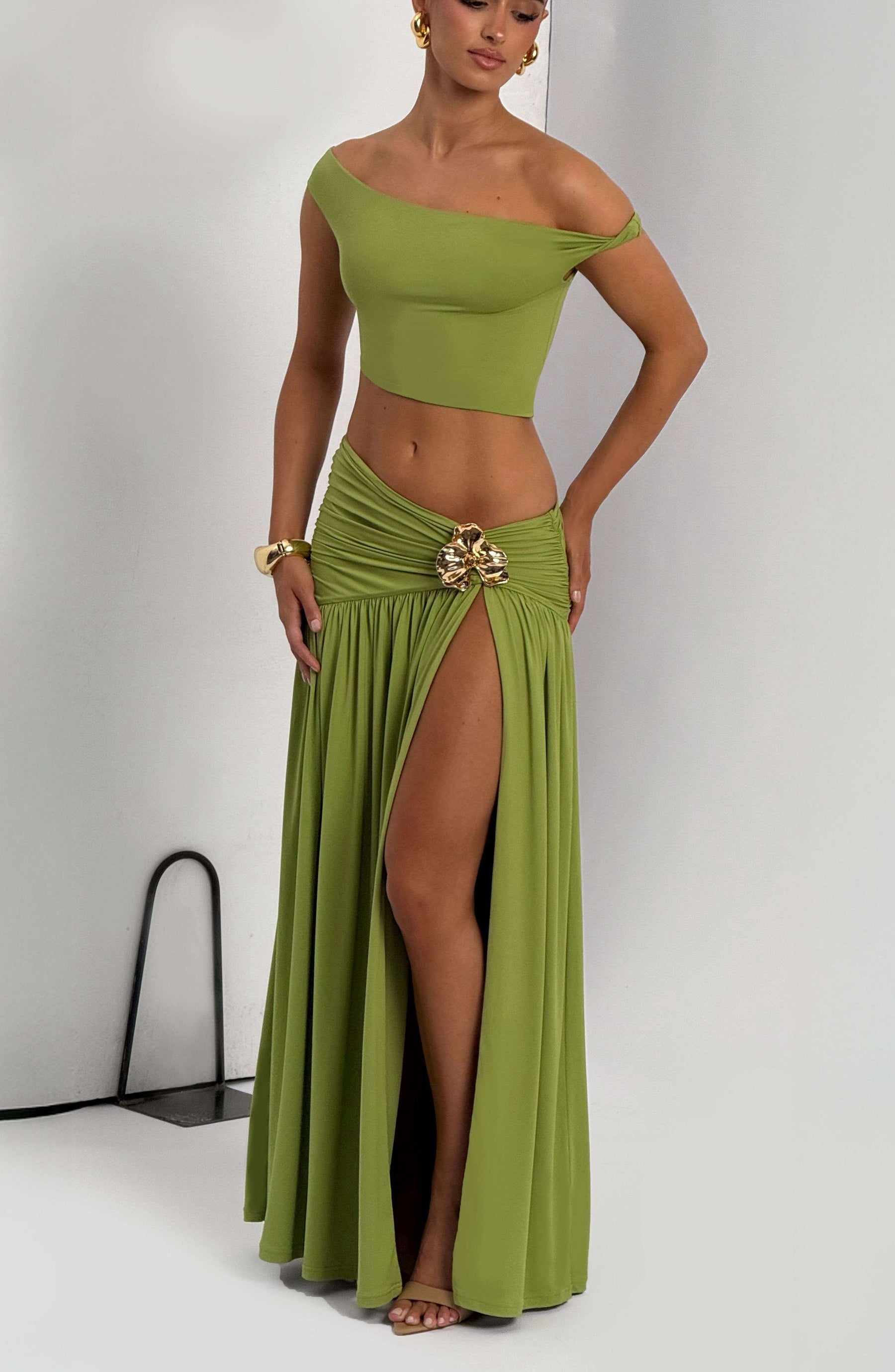 Saira Maxi Skirt - Olive Ryvelle