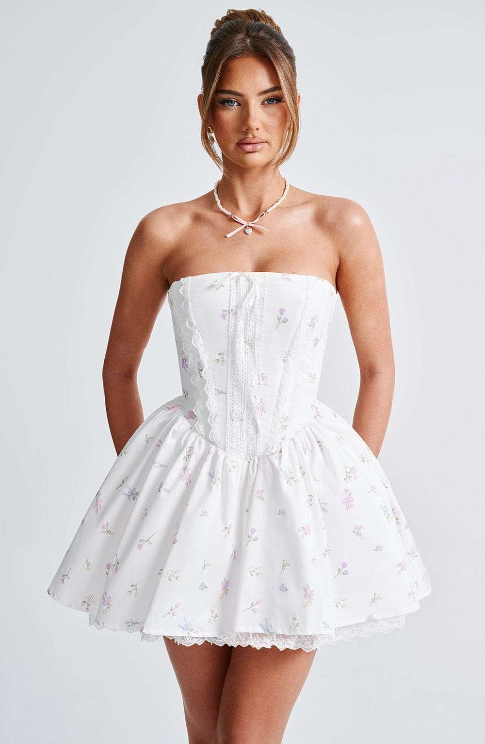 Evie Mini Dress - White Multi Floral Print Ryvelle