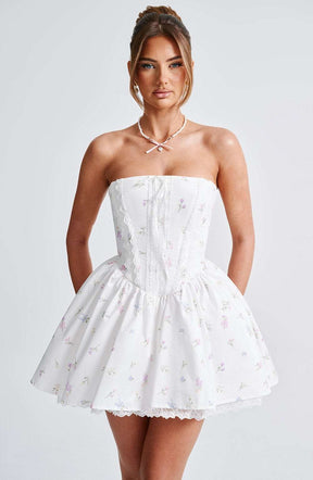 Evie Mini Dress - White Multi Floral Print Ryvelle