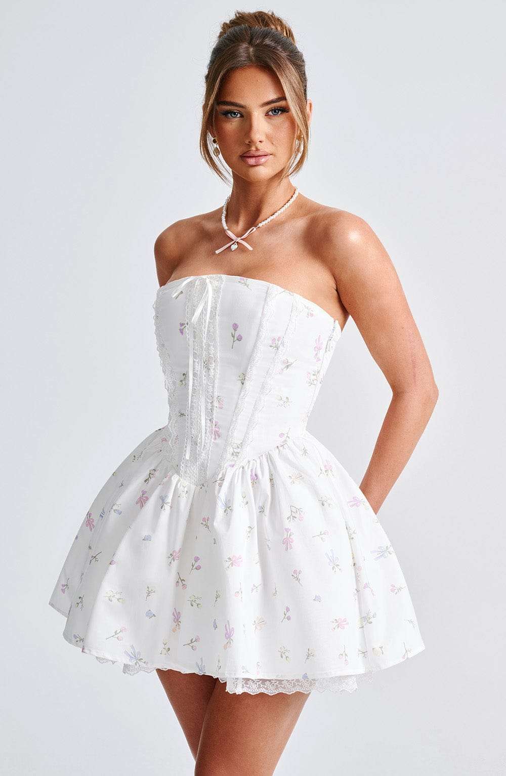 Evie Mini Dress - White Multi Floral Print Ryvelle