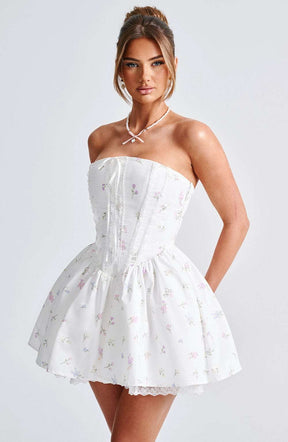 Evie Mini Dress - White Multi Floral Print Ryvelle