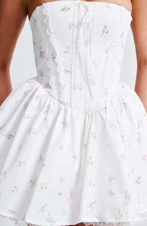Evie Mini Dress - White Multi Floral Print Ryvelle