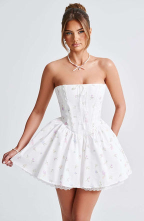 Evie Mini Dress - White Multi Floral Print Ryvelle