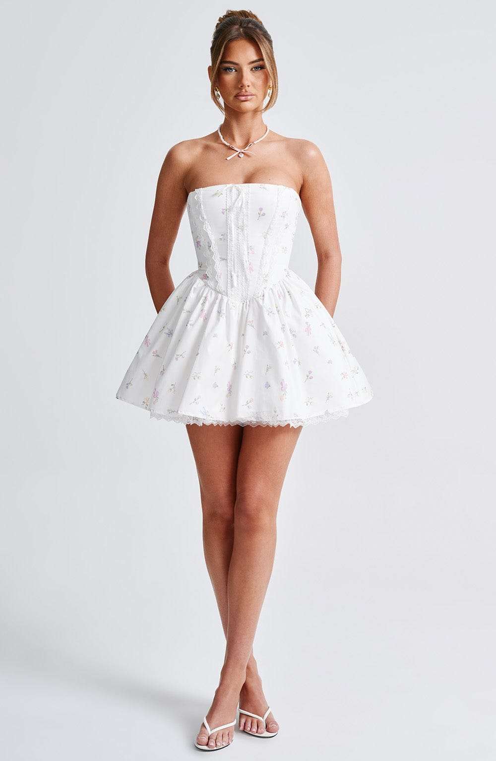 Evie Mini Dress - White Multi Floral Print Ryvelle