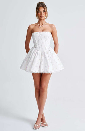 Evie Mini Dress - White Multi Floral Print Ryvelle