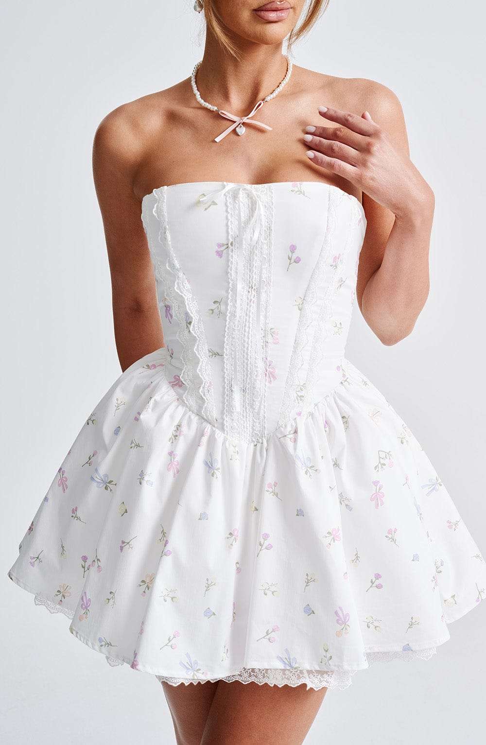 Evie Mini Dress - White Multi Floral Print Ryvelle