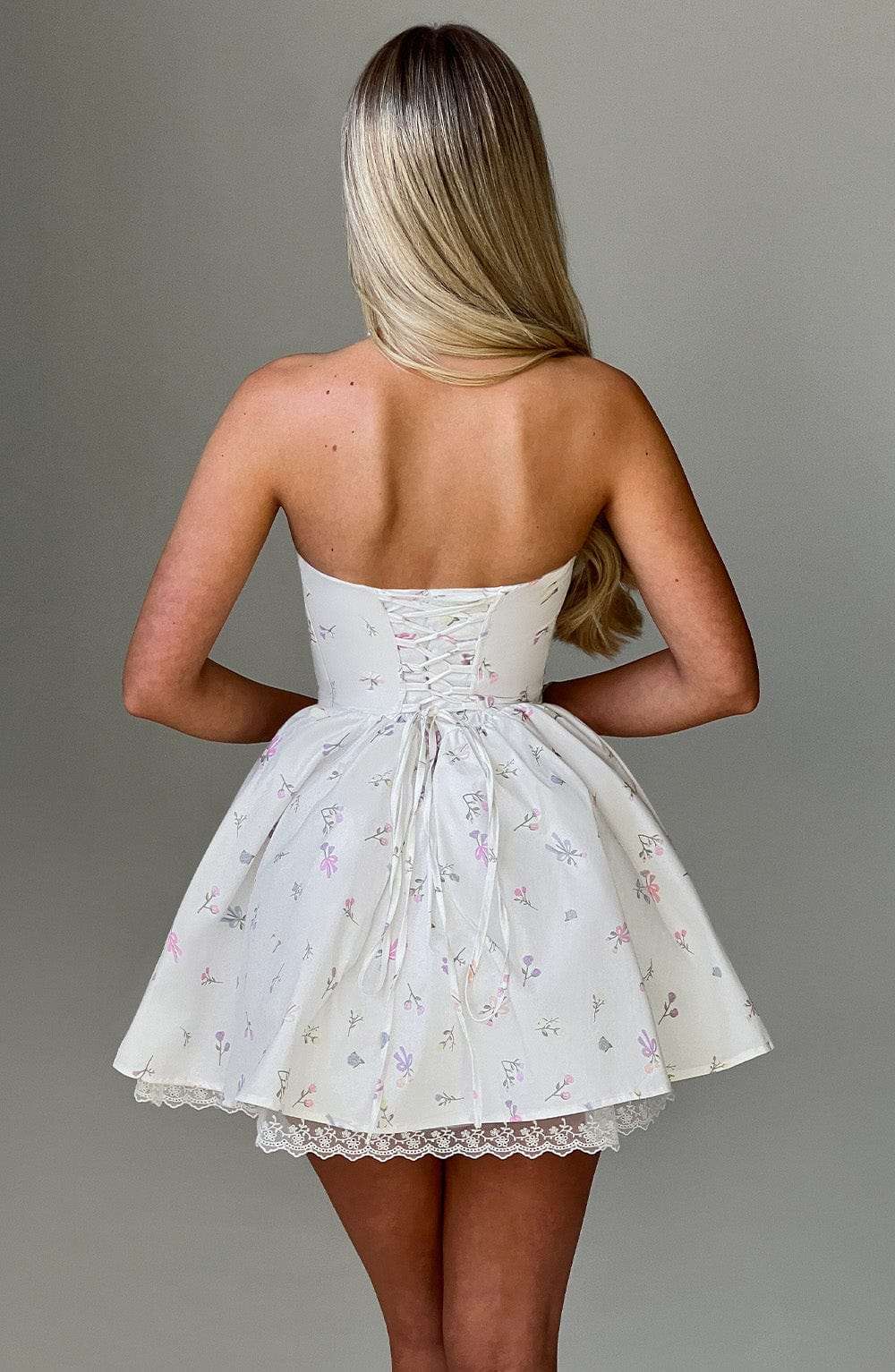 Evie Mini Dress - White Multi Floral Print Ryvelle