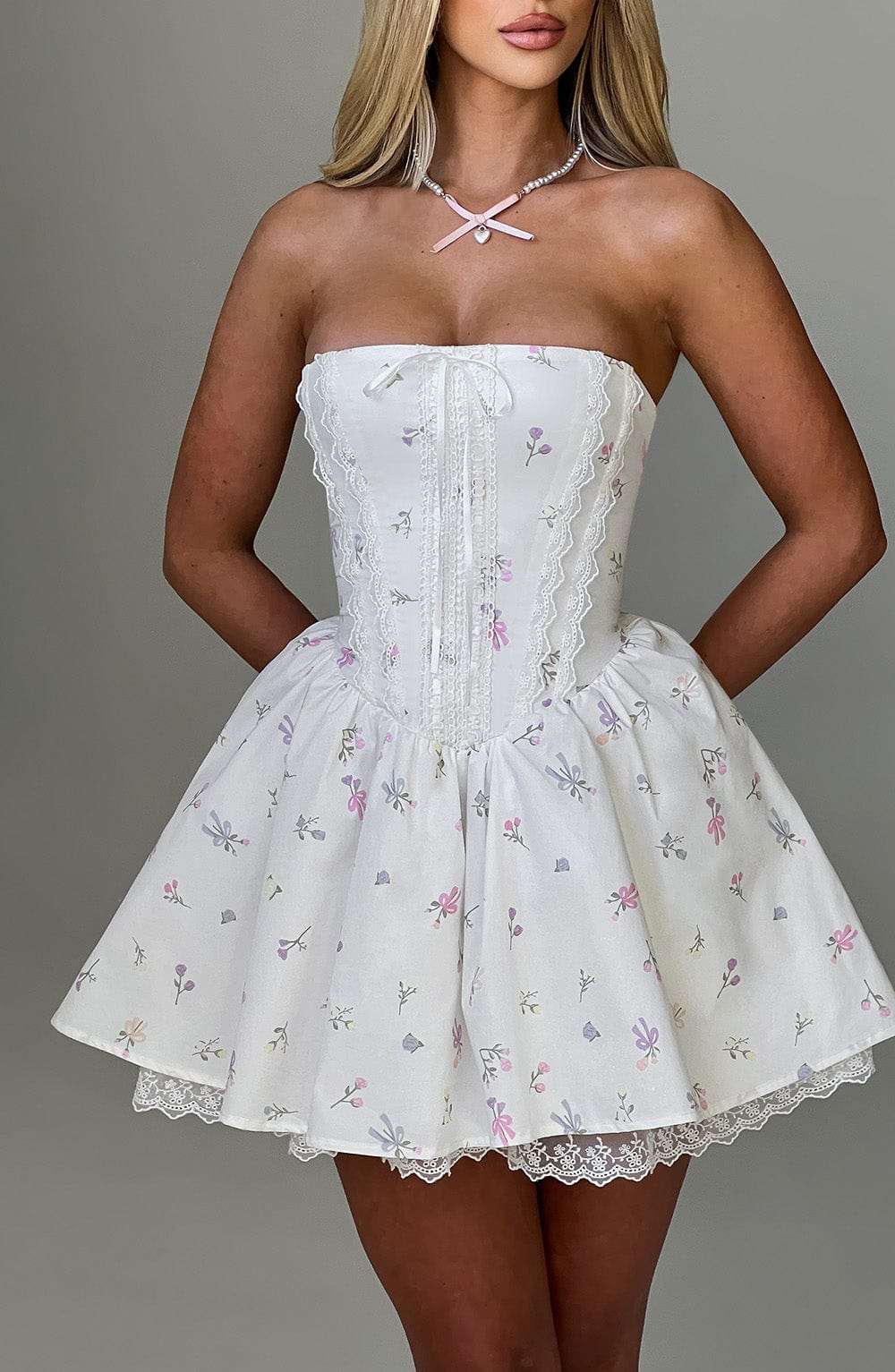 Evie Mini Dress - White Multi Floral Print Ryvelle