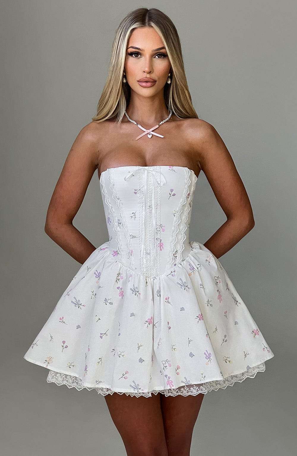 Evie Mini Dress - White Multi Floral Print Ryvelle