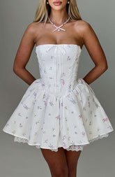 Evie Mini Dress - White Multi Floral Print Ryvelle