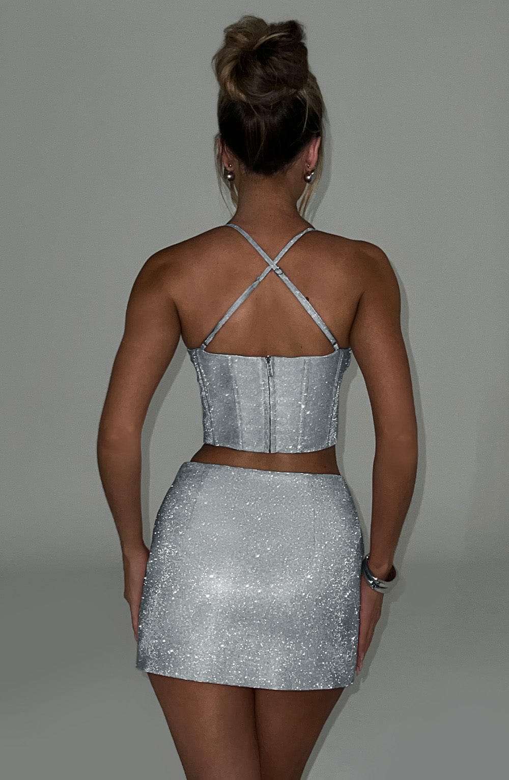 Glacia Mini Skirt - Silver Sparkle Ryvelle