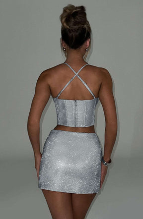 Glacia Mini Skirt - Silver Sparkle Ryvelle