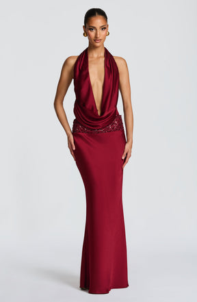 Ira Maxi Skirt - Burgundy Ryvelle
