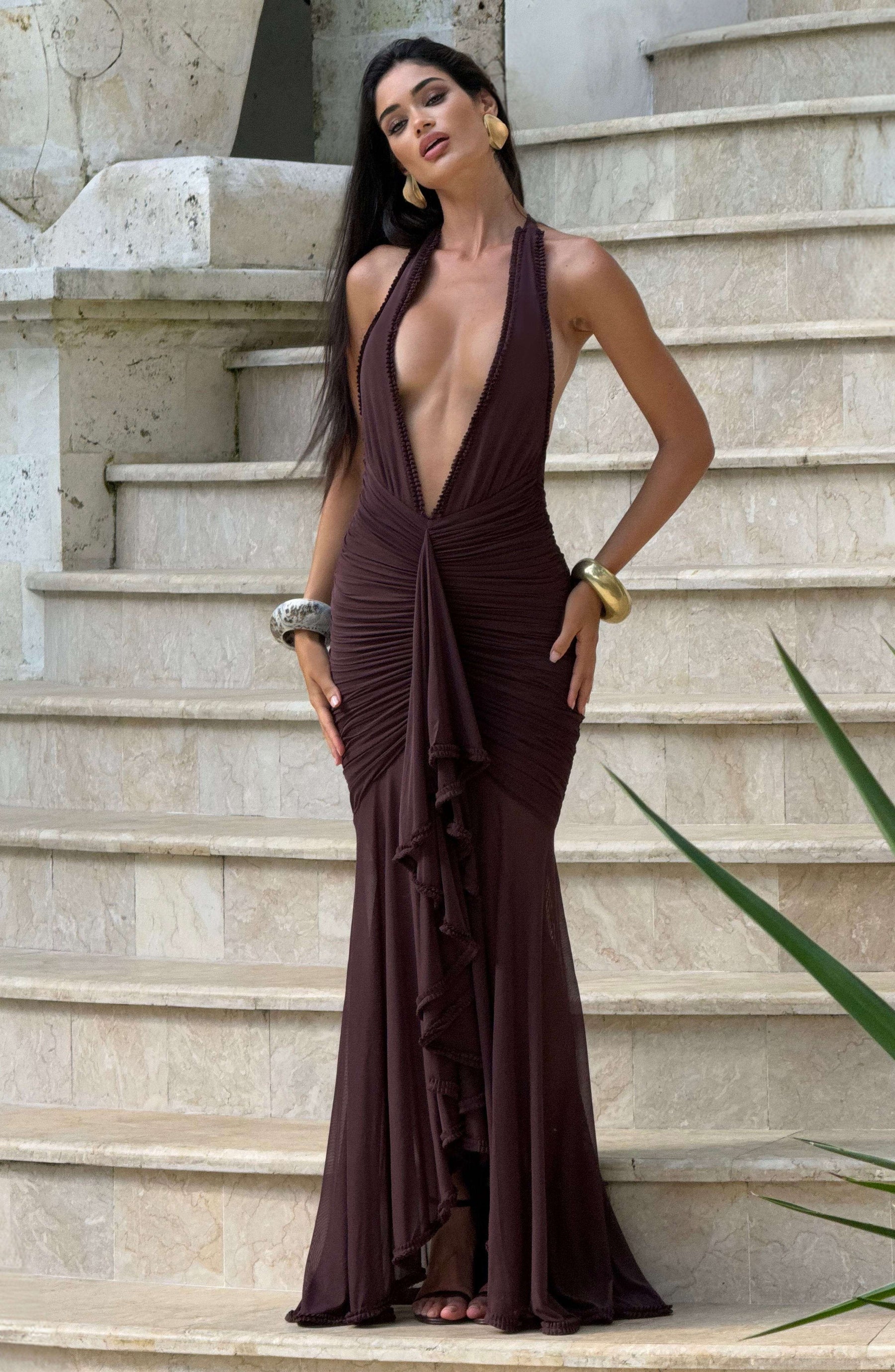 Janessa Maxi Dress - Plum Brown Ryvelle