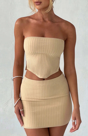 Jaz Mini Skirt - Beige Ryvelle
