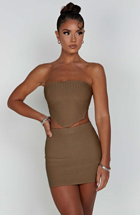Jaz Mini Skirt - Mocha Ryvelle