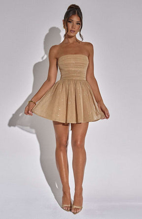 Katrina Mini Dress - Gold Sparkle Ryvelle