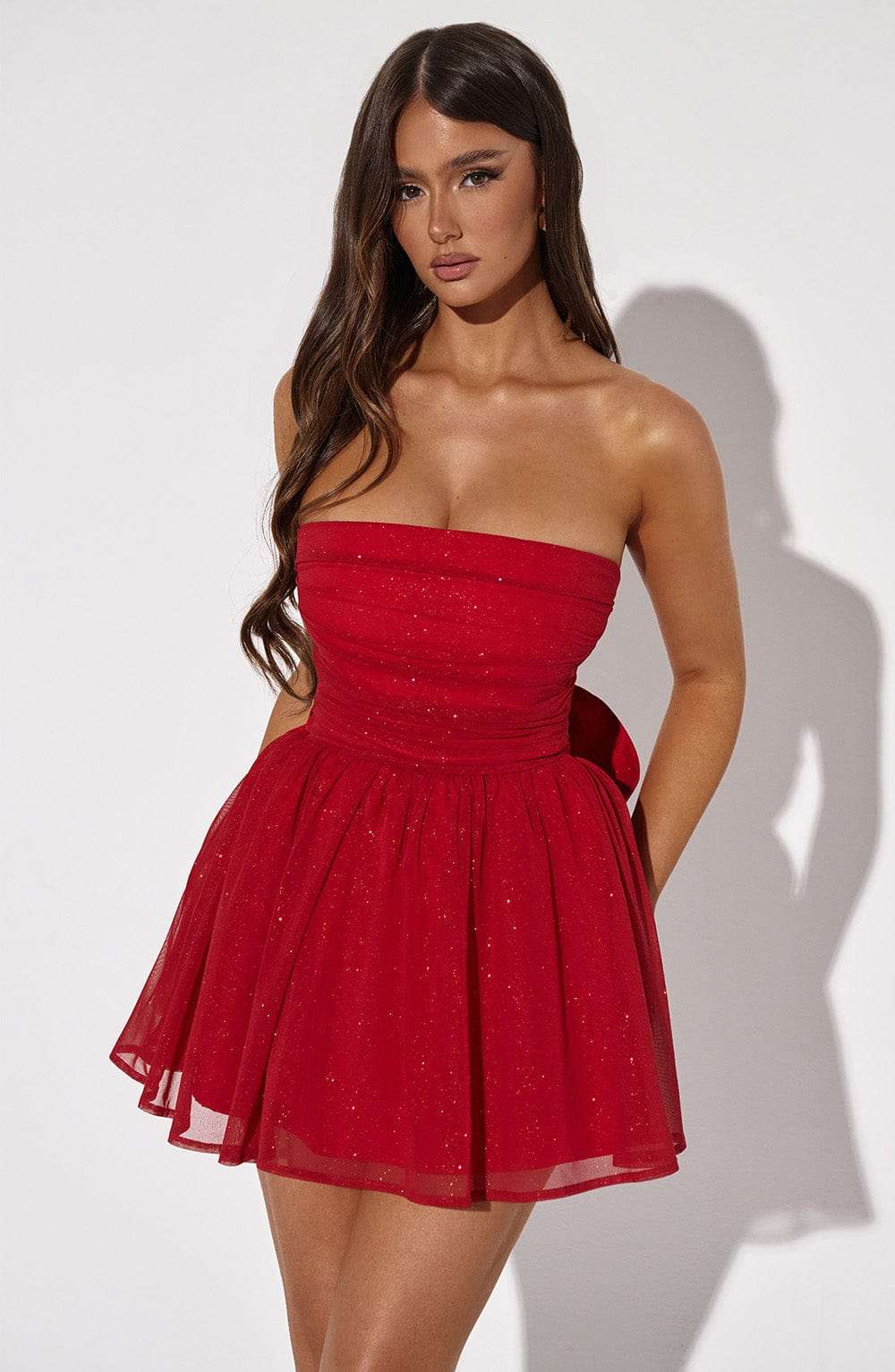 Katrina Mini Dress - Red Sparkle Ryvelle