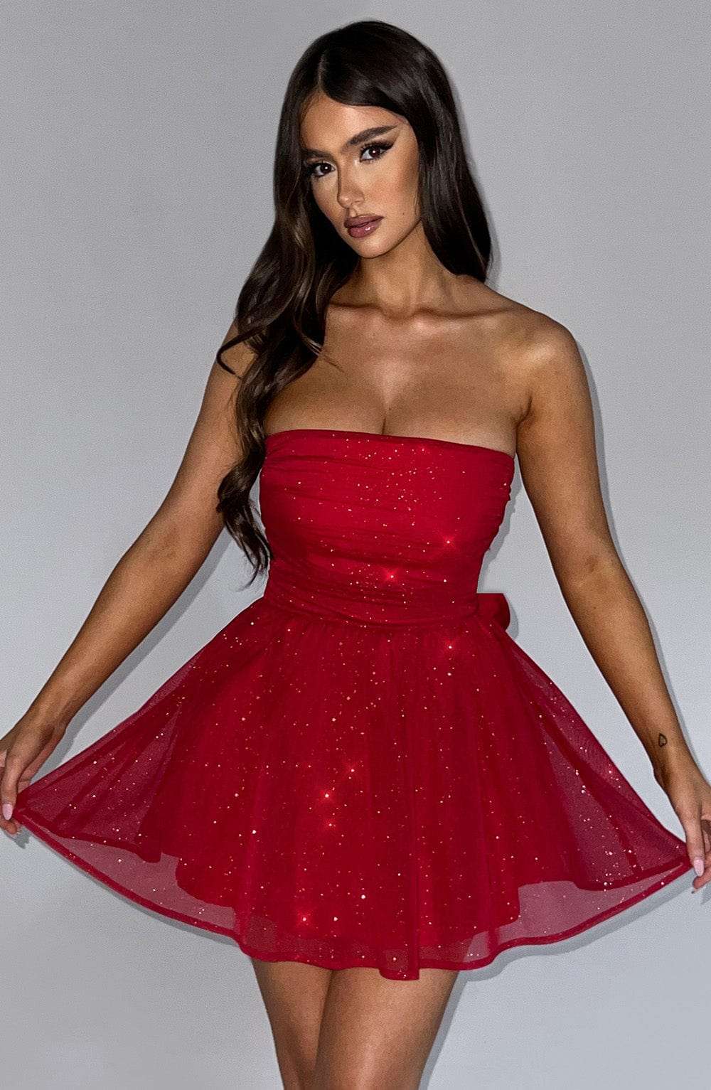 Katrina Mini Dress - Red Sparkle Ryvelle