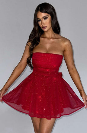 Katrina Mini Dress - Red Sparkle Ryvelle