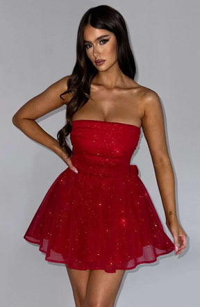 Katrina Mini Dress - Red Sparkle Ryvelle