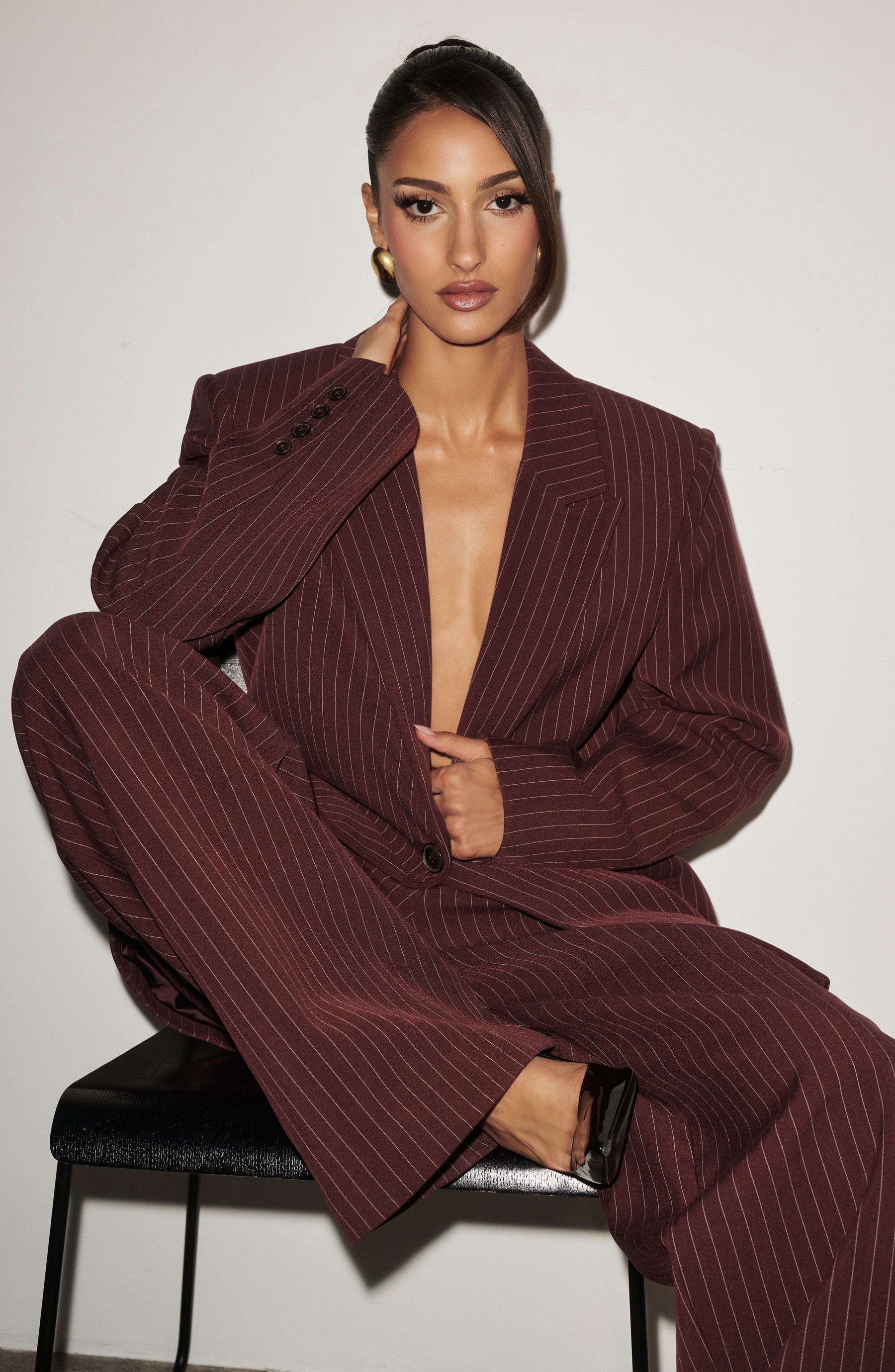 Kirsty Pants - Burgundy Pinstripe Ryvelle