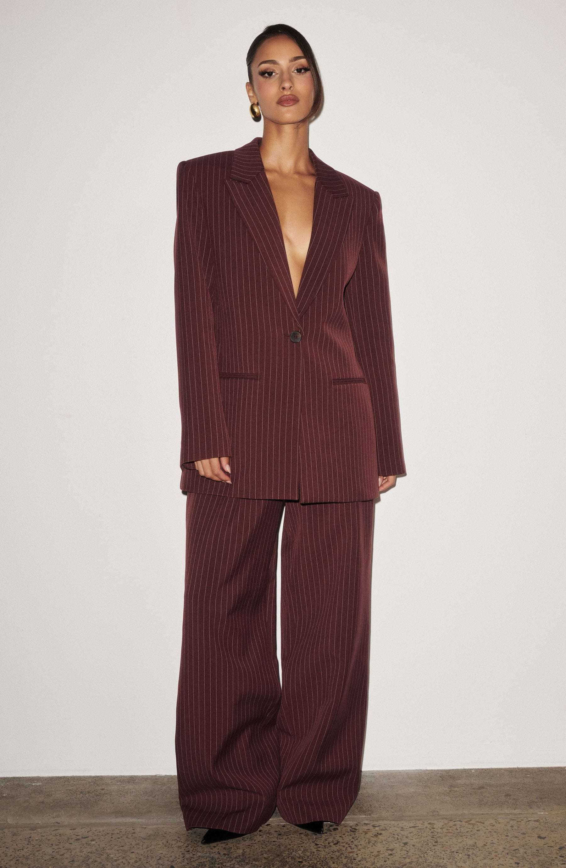 Kirsty Pants - Burgundy Pinstripe Ryvelle