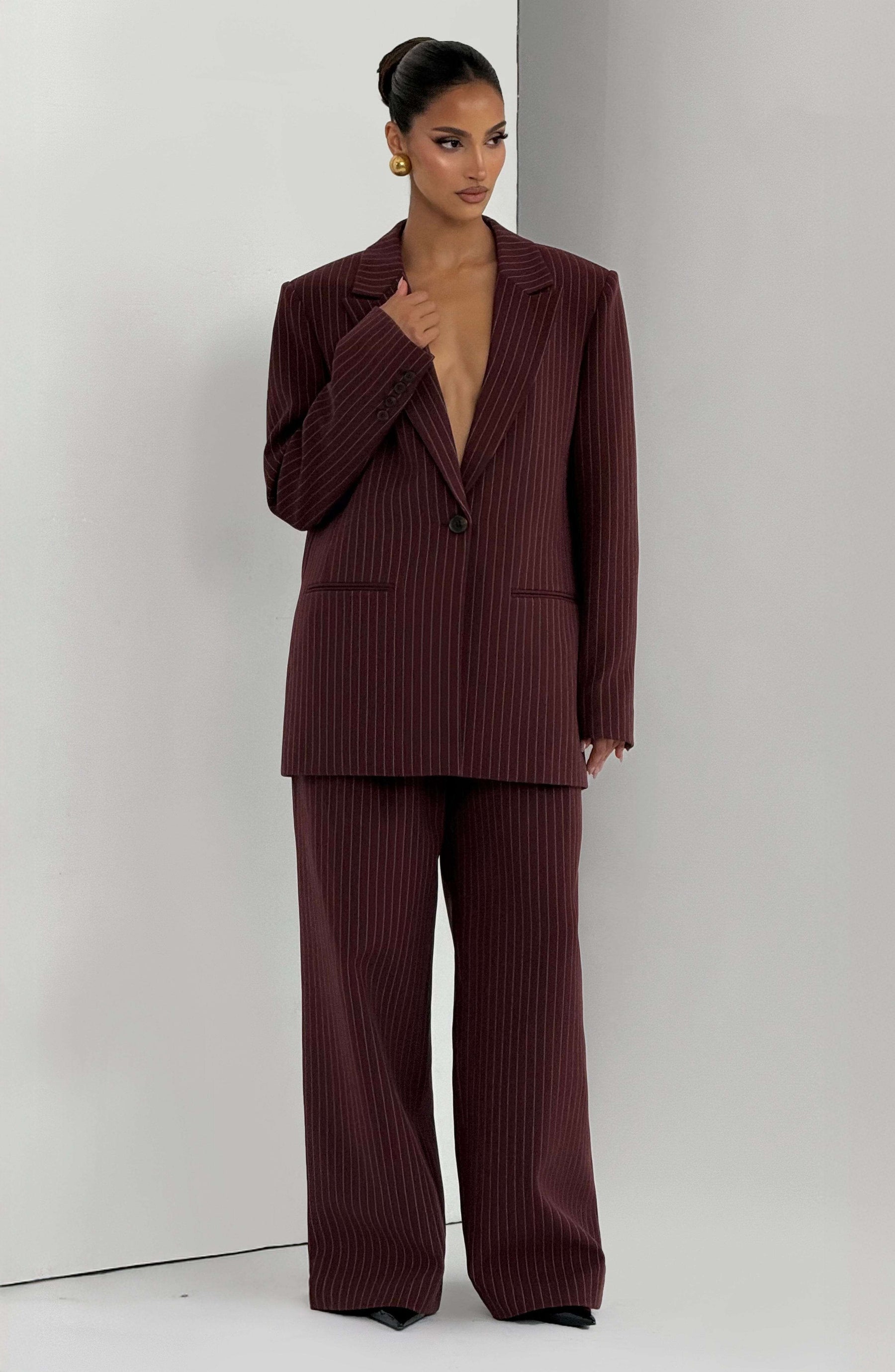 Kirsty Pants - Burgundy Pinstripe Ryvelle