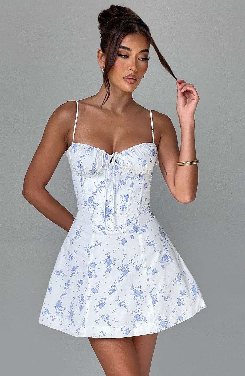 Lacey Mini Dress - Blue Ditsy Print Ryvelle