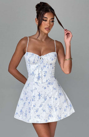 Lacey Mini Dress - Blue Ditsy Print Ryvelle