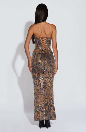 Leola Maxi Skirt - Sequin Leopard Print Ryvelle
