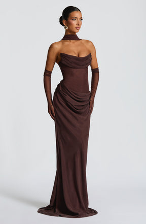 Liora Maxi Dress - Plum Brown Ryvelle