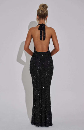 Lorena Maxi Dress - Black Lined Ryvelle