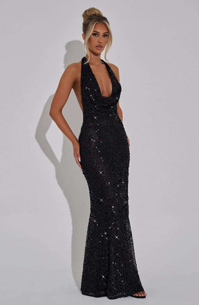 Lorena Maxi Dress - Black Lined Ryvelle