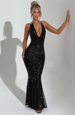 Lorena Maxi Dress - Black Lined Ryvelle