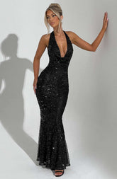 Lorena Maxi Dress - Black Lined Ryvelle