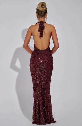 Lorena Maxi Dress - Wine Lined Ryvelle