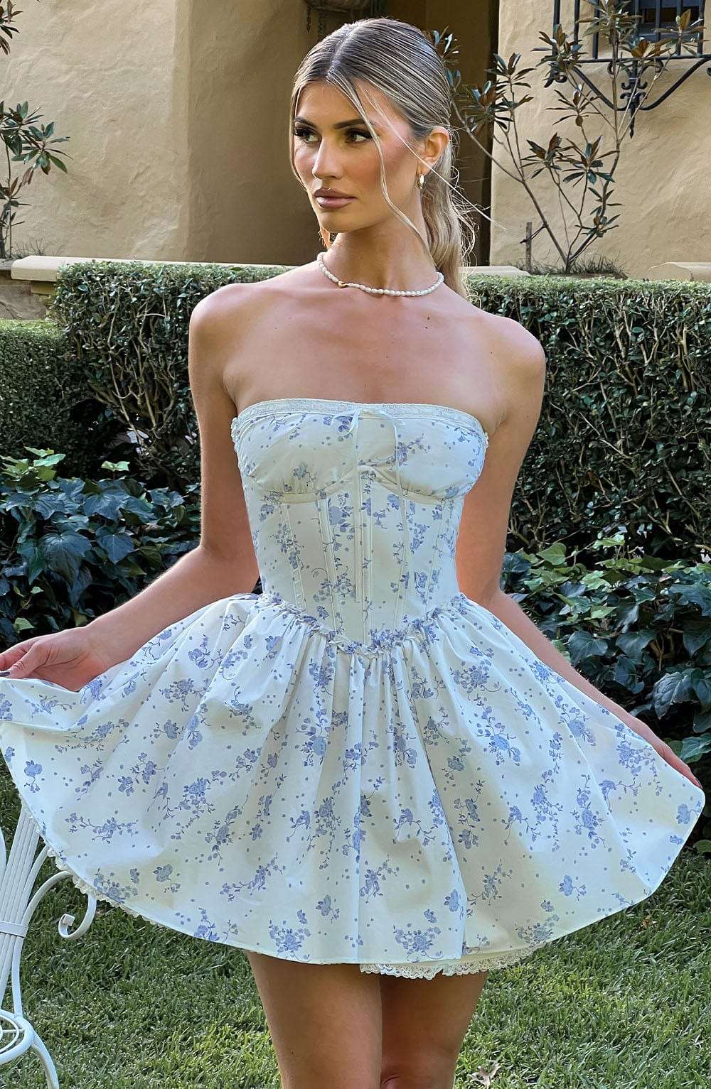 Maeve Mini Dress - Blue Ditsy Print Ryvelle