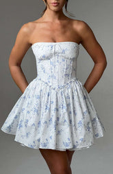 Maeve Mini Dress - Blue Ditsy Print Ryvelle