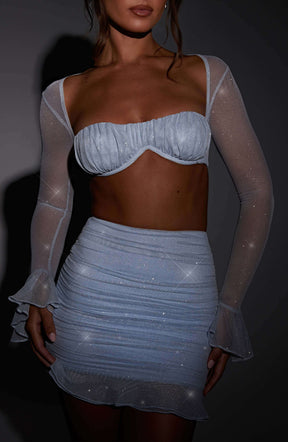 Maisie Mini Skirt - Baby Blue Sparkle Ryvelle
